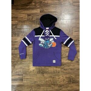 Charlotte Hornets Mitchell & Ness Lace Up Embroidered Hoodie Size Small